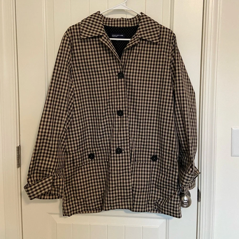 NWOT Jones New York Signature women’s gingham plaid button windbreaker jacket - Picture 1 of 8